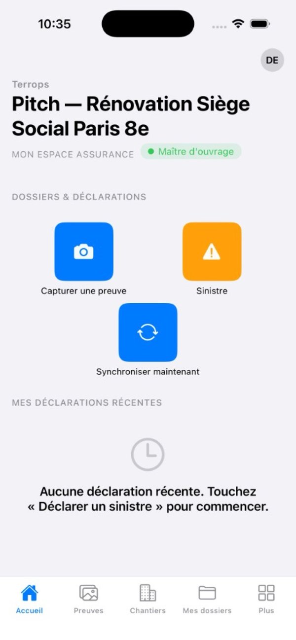 Terrops iOS: insurance workspace home screen